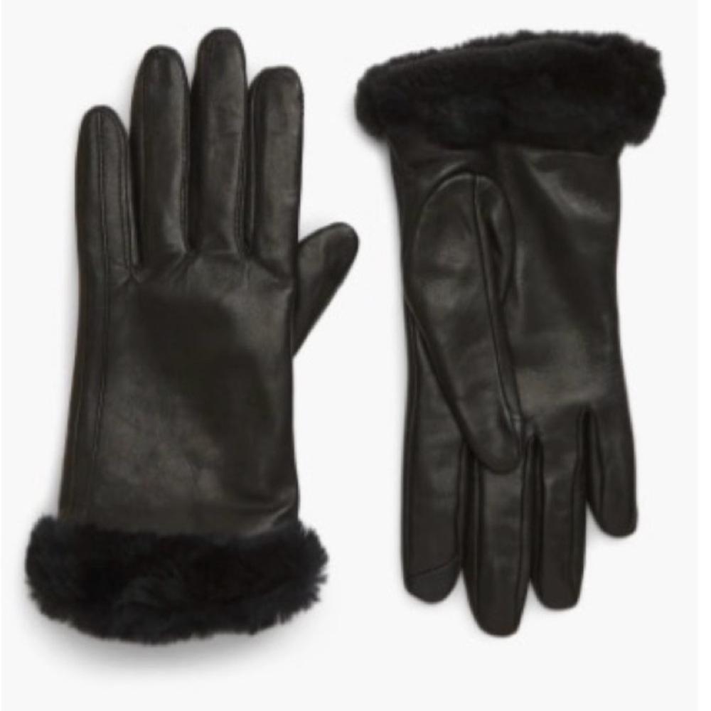 UGG Shorty Shearling-Cuff Leather Tech Gloves - image 1